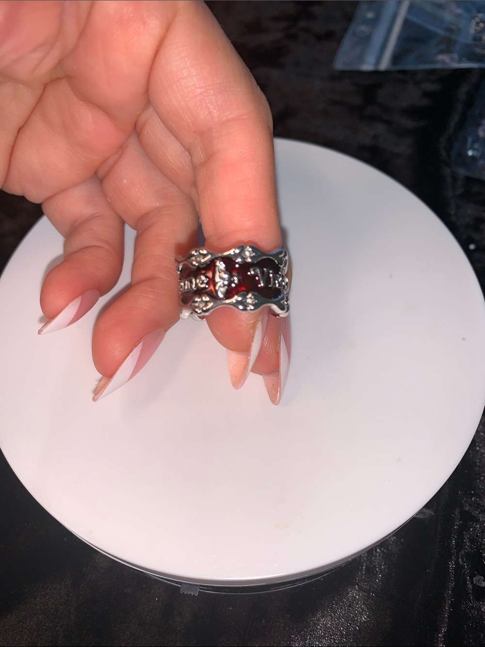 Vivienne Westwood Sterling Silver Red Enamel Fleur-de-Lis Statement Open Ring
